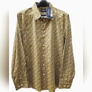 KENNETH COLE NEW YORK MENS SHIRT SZ L GREEN GOLD